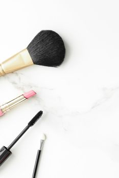 Make-up and cosmetics products on marble, flatlay background - modern feminine lifestyle, beauty blog and fashion inspiration concept