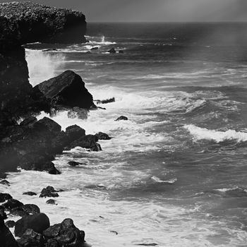 Coastal art print, monochrome and seascape concept - Atlantic ocean coast scenery, fine art