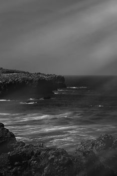 Coastal art print, monochrome and seascape concept - Atlantic ocean coast scenery, fine art