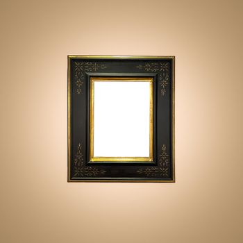 Antique art fair gallery frame on beige wall at auction house or museum exhibition, blank template with empty white copyspace for mockup design, artwork concept