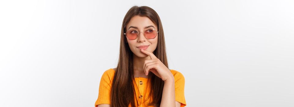 Fashion girl hipster in glasses. White background isolated