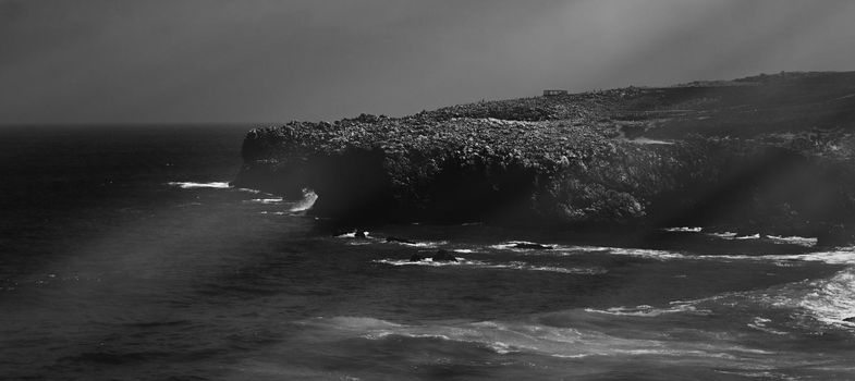 Coastal art print, monochrome and seascape concept - Atlantic ocean coast scenery, fine art