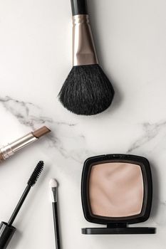 Make-up and cosmetics products on marble, flatlay background - modern feminine lifestyle, beauty blog and fashion inspiration concept