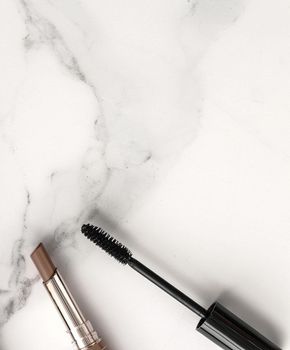 Make-up and cosmetics products on marble, flatlay background - modern feminine lifestyle, beauty blog and fashion inspiration concept