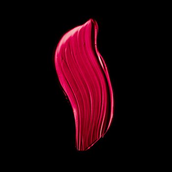 Art abstract, cosmetic product and hand painted design concept - Pink lipstick brush stroke texture isolated on black background