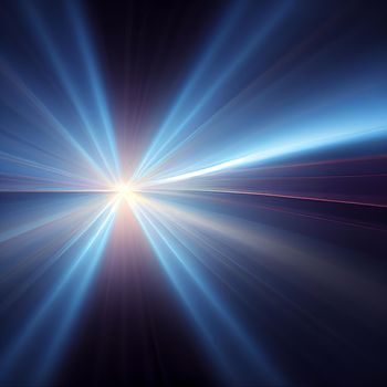 blue Light Lens flare on black background. Lens flare with bright light isolated with a black background.