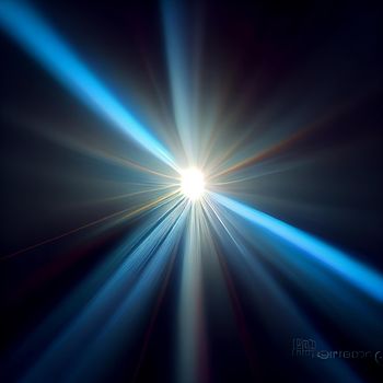 blue Light Lens flare on black background. Lens flare with bright light isolated with a black background.