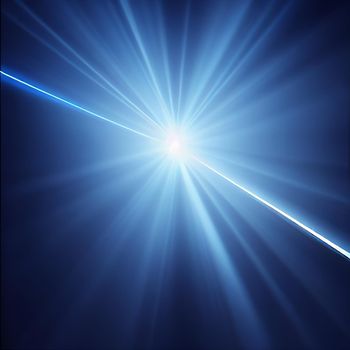 blue Light Lens flare on black background. Lens flare with bright light isolated with a black background.