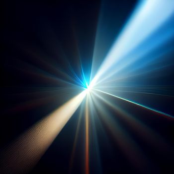 blue Light Lens flare on black background. Lens flare with bright light isolated with a black background.