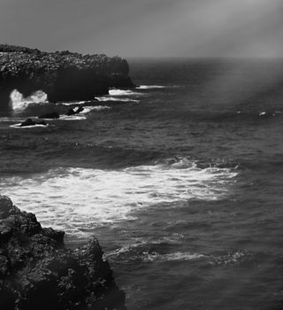 Coastal art print, monochrome and seascape concept - Atlantic ocean coast scenery, fine art