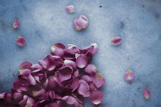 Art of flowers, wedding invitation and nature beauty concept - Rose petals on marble stone, floral background