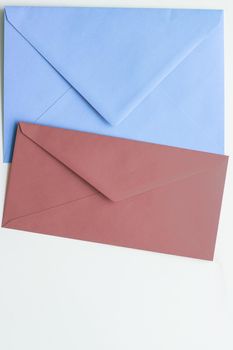 Postal service, newsletter and greeting card concept - Blank paper envelopes on marble flatlay background, holiday mail letter or post card message design