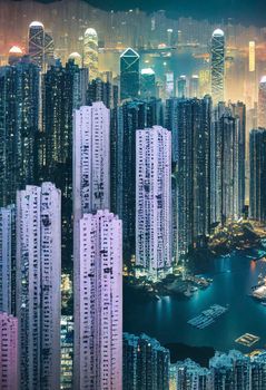 hong Kong city realistic illustration. city architecture illustration . wallpapers cities.
