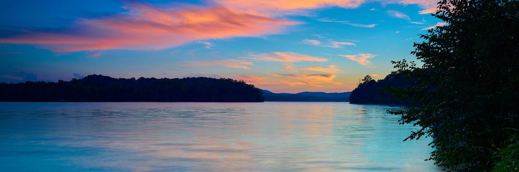 Sunset on Lake Chatuge at Jackrabbit Mountain Recreation Area, NC.