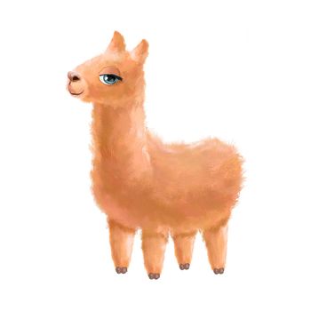Alpaca girl clipart. Watercolor hand painted illustration isolated white. Funny fluffy llama animal.