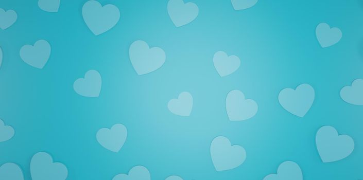 Light Blue Hearts Banner Background 3D Render