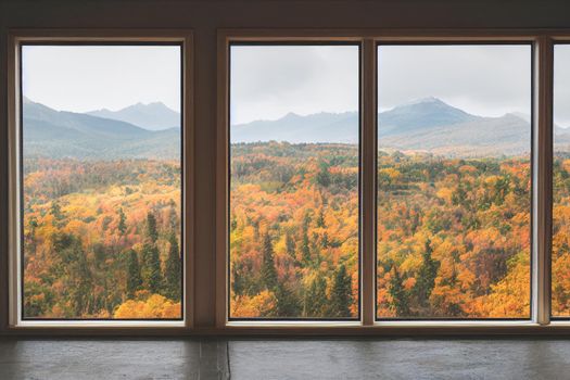 3D Render digital art painting of autumn outside the window with selective focused and blurred.