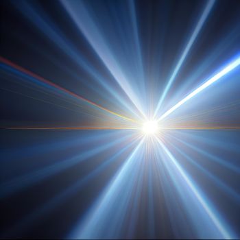 blue Light Lens flare on black background. Lens flare with bright light isolated with a black background.