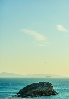 Nature, aerial seascape view and vintage beach holiday concept - Mediterranean sea coast and islands in summer, yacht cruise travel experience