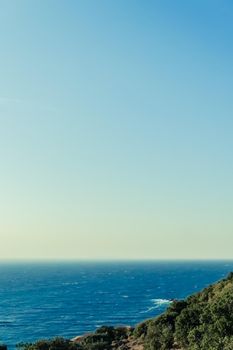 Nature, aerial seascape view and vintage beach holiday concept - Mediterranean sea coast and islands in summer, yacht cruise travel experience