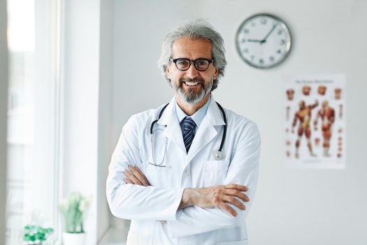 portrait of a senior doctor in his office in a hospital