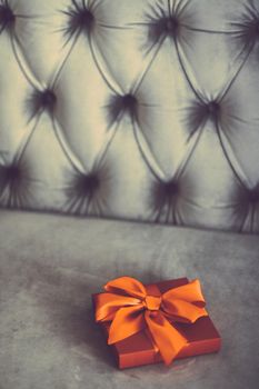 Birthday present, shop sale promotion and autumn decoration concept - Vintage luxury holiday orange gift box with silk ribbon and bow, christmas or valentines day decor