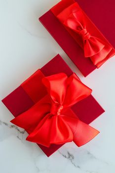 Romantic celebration, lifestyle and birthday present concept - Luxury red holiday gifts on marble