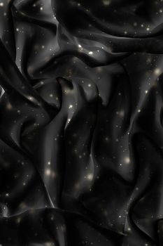 Winter fashion, shiny fabric and night party style concept - Magic holiday black silk flatlay background texture with golden shine, luxury glamour abstract backdrop