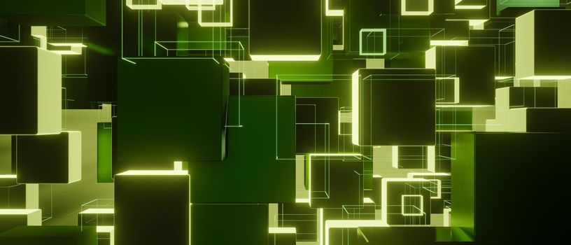 Abstract square shapes green banner background