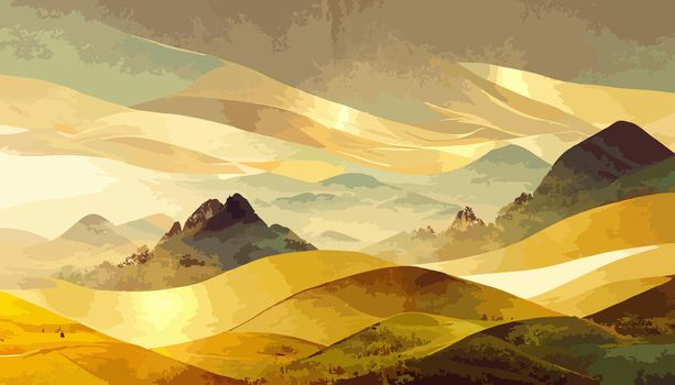 Luxury landscape art background with golden lines illustration. illustration for wallpaper