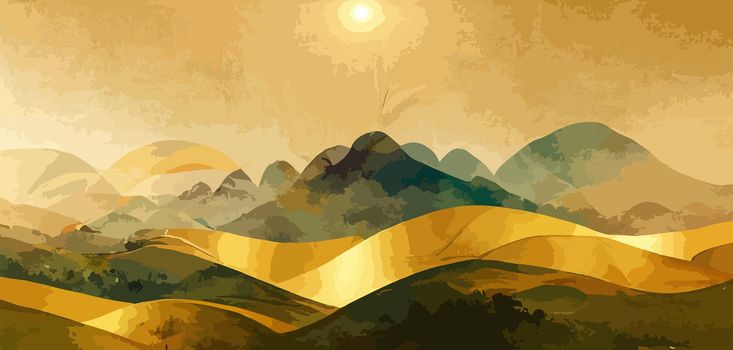 Luxury landscape art background with golden lines illustration. illustration for wallpaper