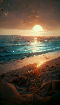 beach sunset environment cinmatic illustration. illustration for wallpaper