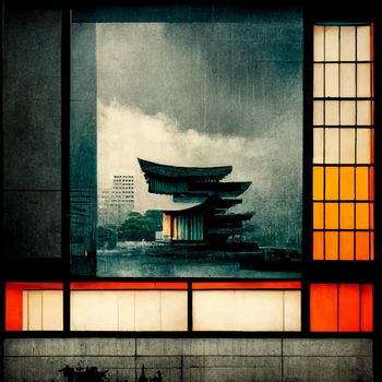 Japan architecture illustration. amazing japan architecture. illustration for wallpaper.