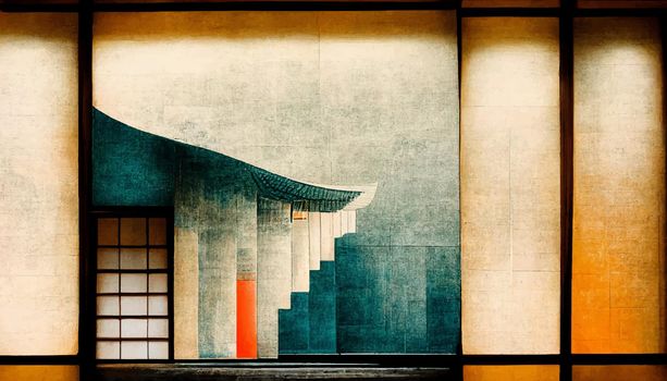 Japan architecture illustration. amazing japan architecture. illustration for wallpaper.