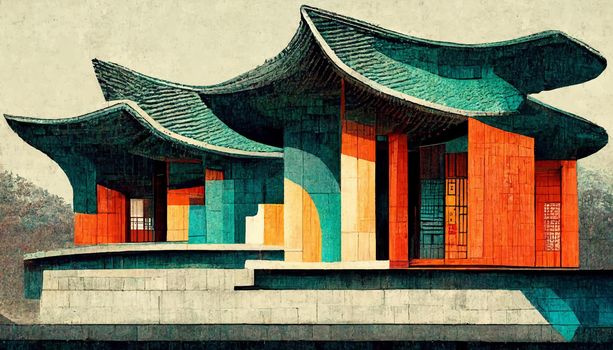 Korean architecture illustration. amazing korean architecture. illustration for wallpaper.