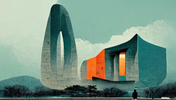 Korean architecture illustration. amazing korean architecture. illustration for wallpaper.