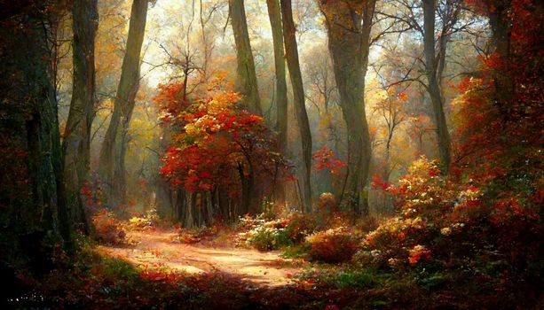 forest in autumn beautiful landscape geometric illustration. illustration for wallpaper