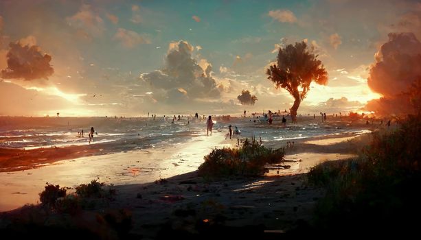 beach sunset environment cinmatic illustration. illustration for wallpaper