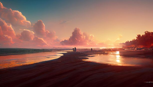 beach sunset environment cinmatic illustration. illustration for wallpaper