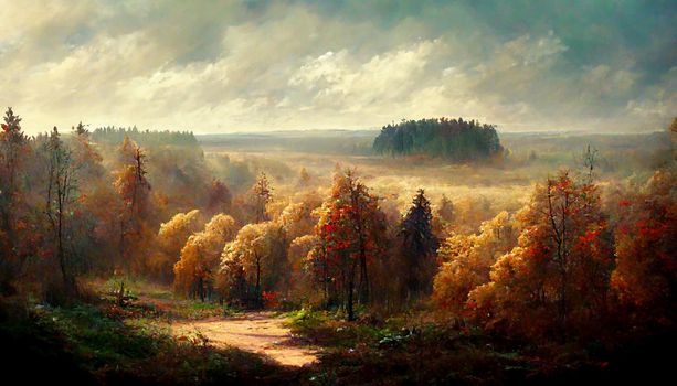 forest in autumn beautiful landscape geometric illustration. illustration for wallpaper