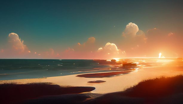 beach sunset environment cinmatic illustration. illustration for wallpaper