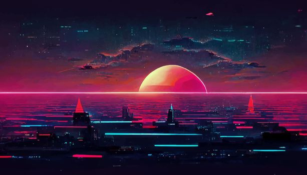 background retro Synthwave. Geometric retro Background illustration. illustration for wallpaper.