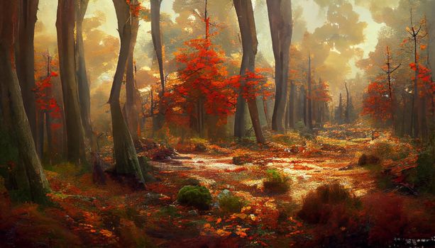 forest in autumn beautiful landscape geometric illustration. illustration for wallpaper