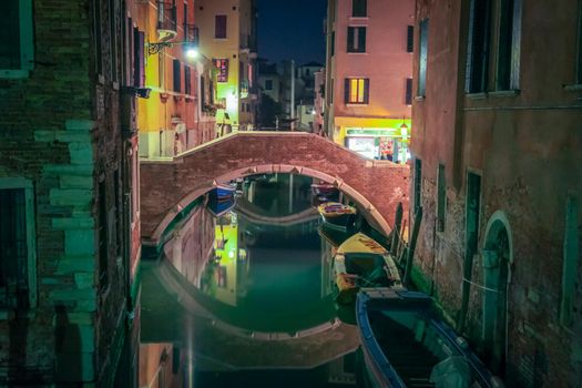 Peaceful Canal scenary in romantic Venice at springtime, Northern Italy