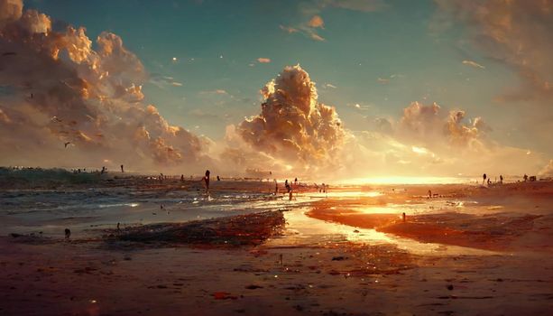 beach sunset environment cinmatic illustration. illustration for wallpaper