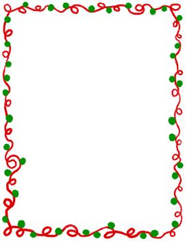 Hand drawn Christms frame with red green traditional ornaments and empty copyspace. December winter xmas decoration border, season holiday decor edge design, simple minimalist style doodle cartoon