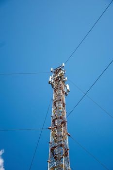 cell tower close-up against the sky.