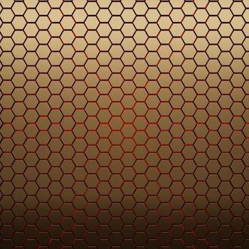 Gold metallic honeycomb and hexagon background pattern. 3d rendering