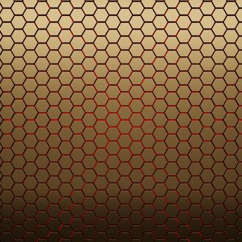 Gold metallic honeycomb and hexagon background pattern. 3d rendering