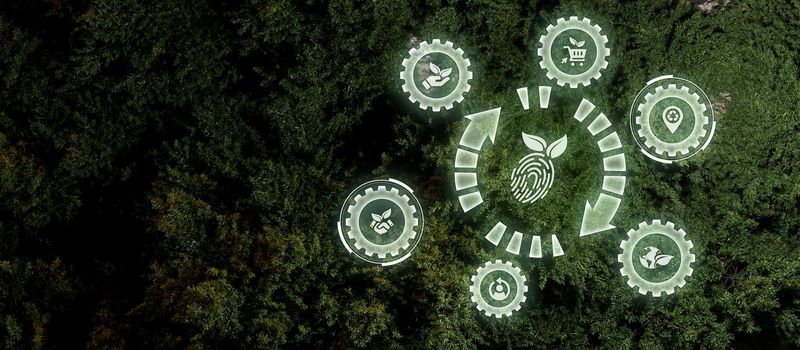 Connecting sustainable icons on green environment background and design. 3D illustration. wallpaper